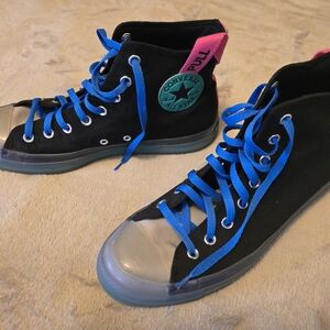 Converse All Stars Black High-Top Sneakers with Blue Laces